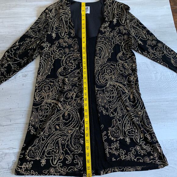 Vintage Petite Black Gold Glitter Embroidered Long Sleeve Open Front Cardigan - Picture 10 of 11